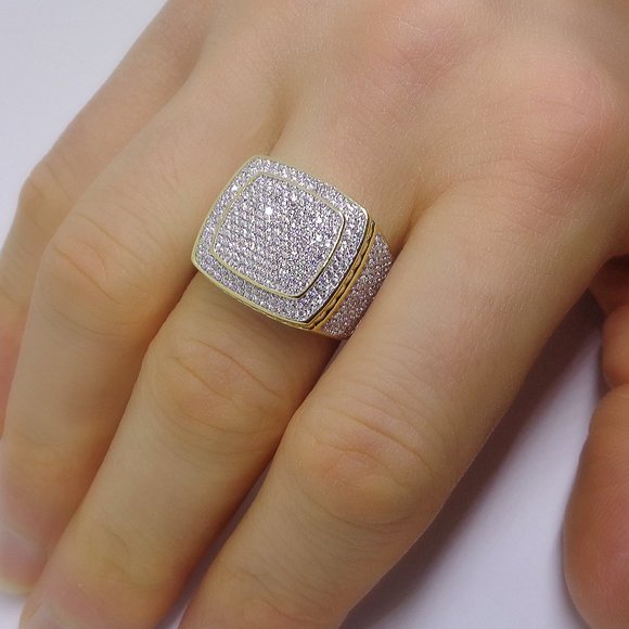 New 14K Gold 5x Plated Icy Ring, Medium Unisex 18mm CZ Stone Wide Band Ring - Picture 3 of 6